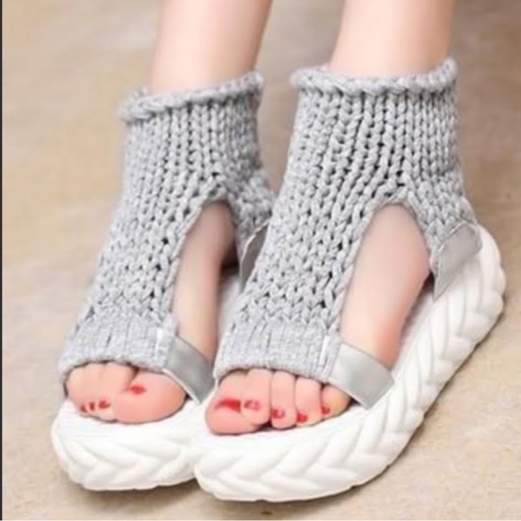 Knit Platform Sandal Crochet Shoes Gladiator Wedge Woven Boho Anthro Free People - Picture 8 of 9